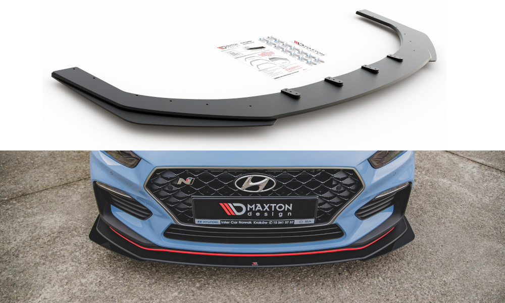 Robuste Racing Front Ansatz für passend + Flaps für Hyundai I30 N Mk3 Hatchback / Fastback schwarz Hochglanz