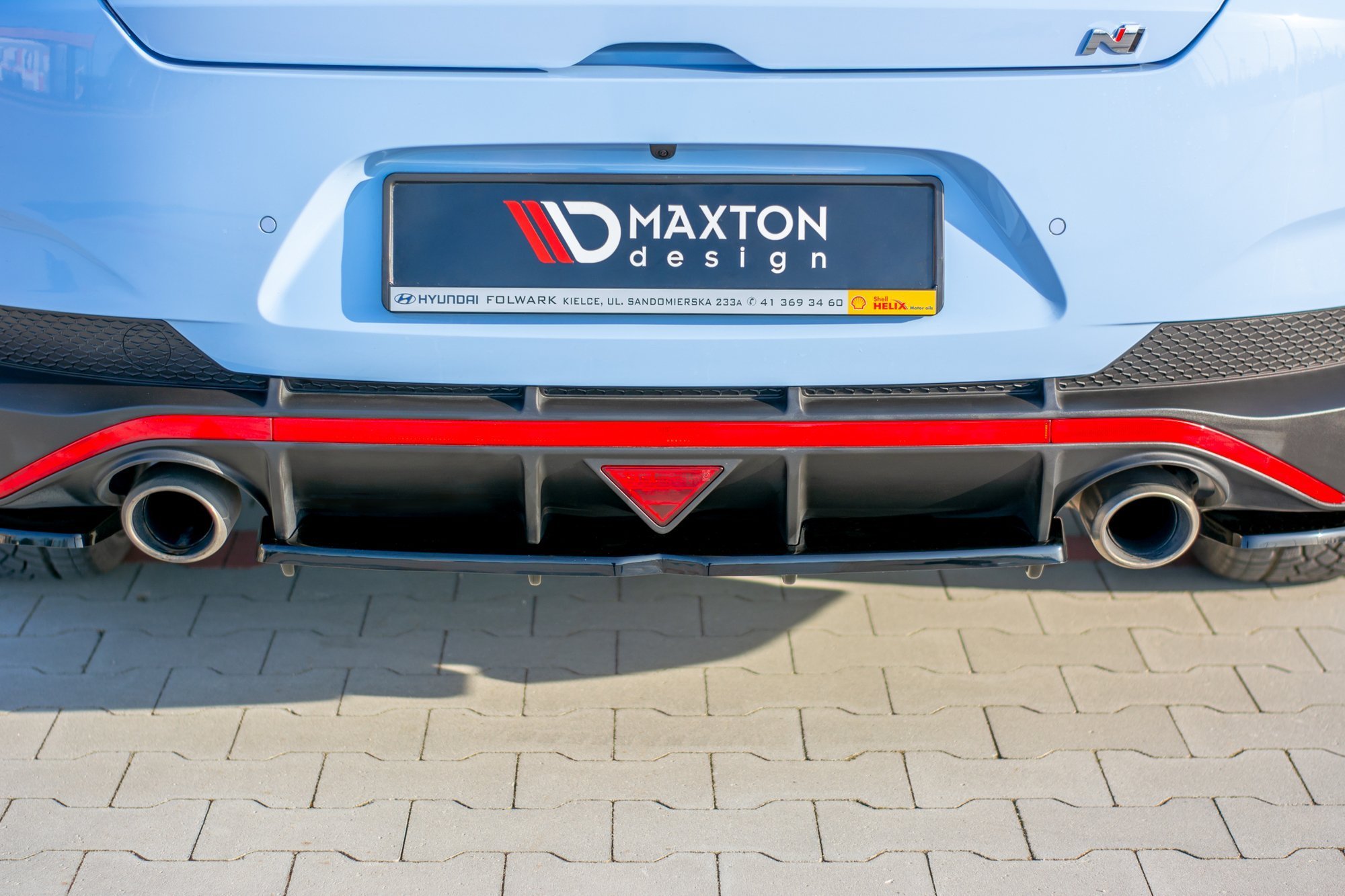 Hinten Splitter (mit einem vertikalem Balken) Hyundai I30 N Mk3 Fastback schwarz Hochglanz